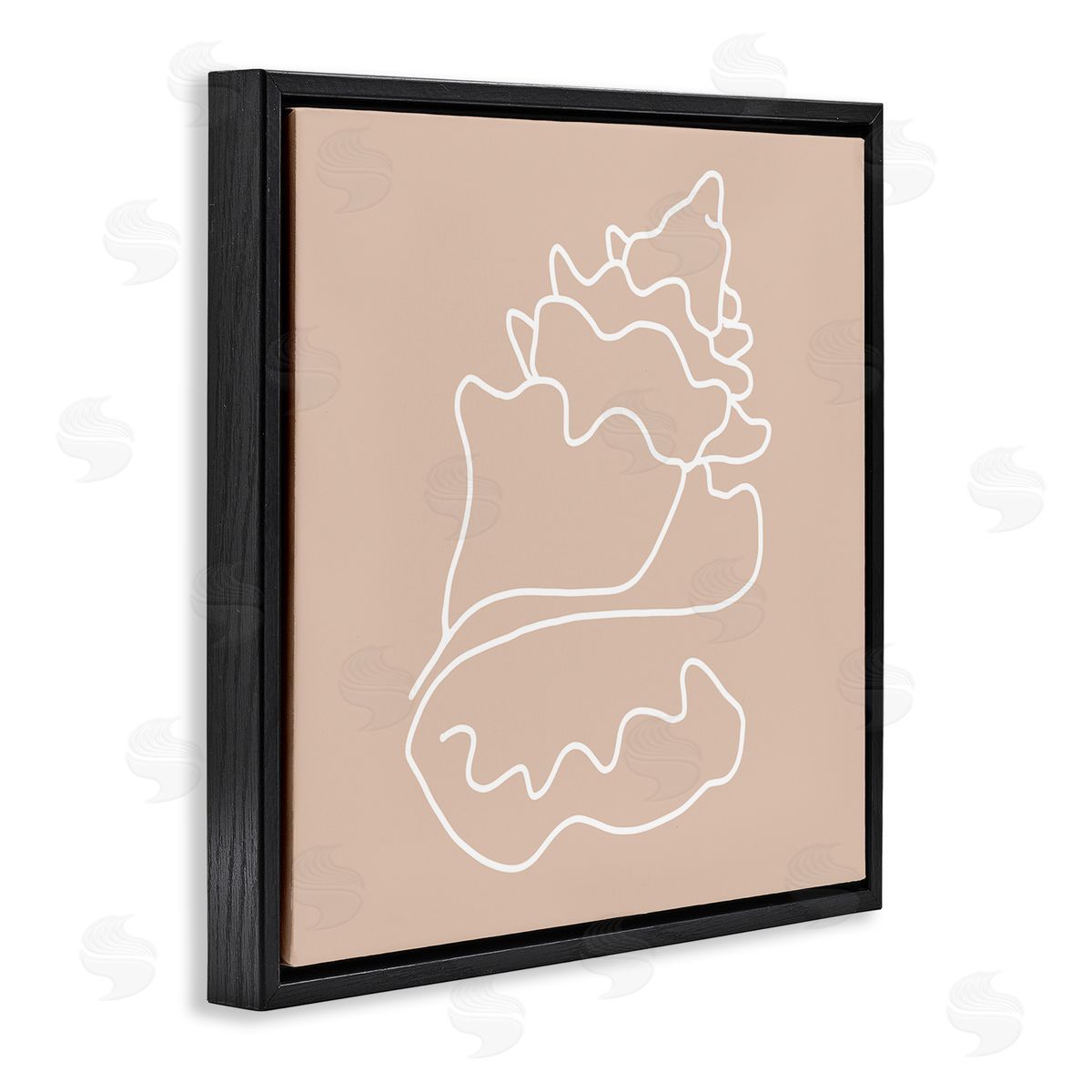 Stupell Studio Conch Shell Line Doodle Minimal Beige Beach Black Floating Frame Canvas Wall Art Print