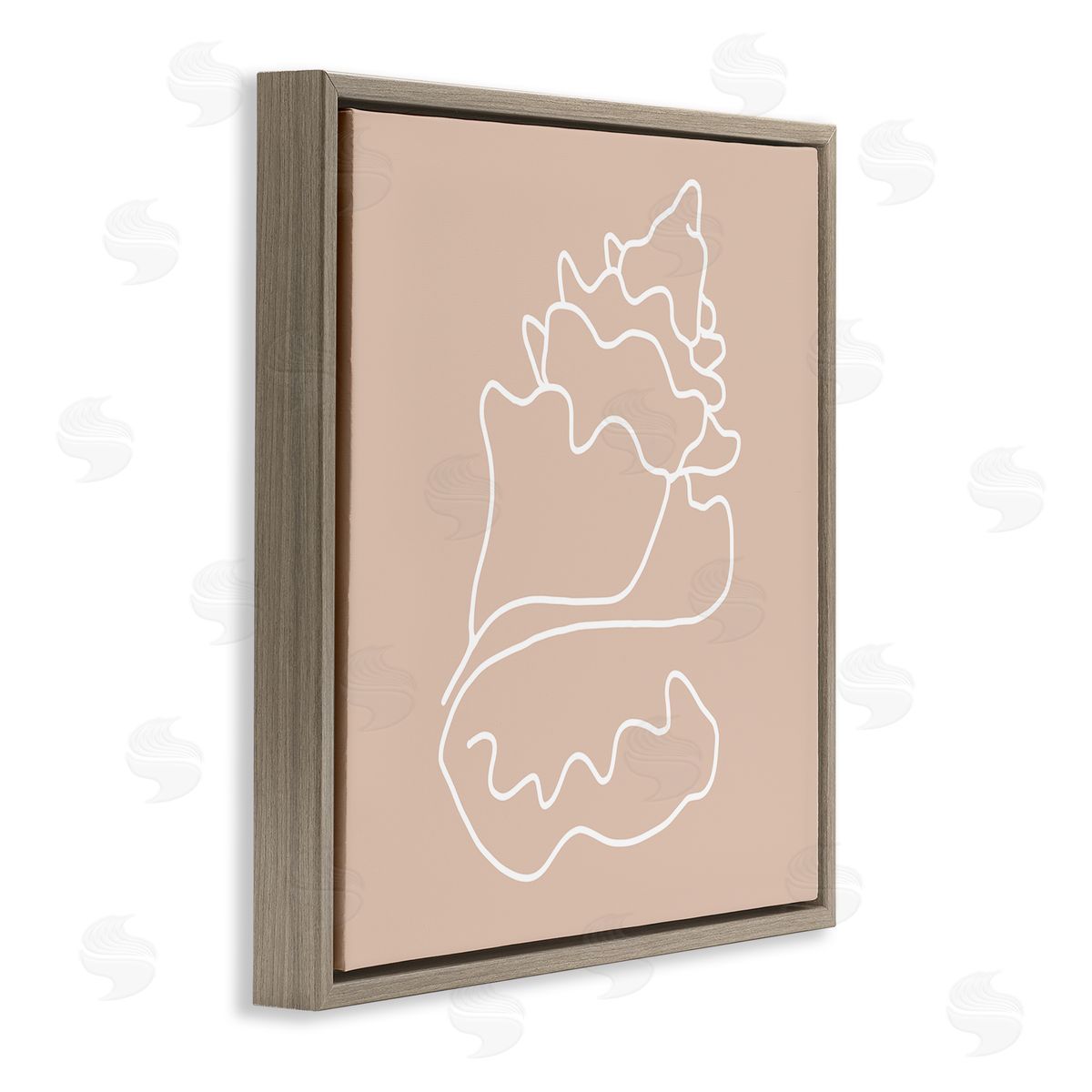Stupell Studio Conch Shell Line Doodle Minimal Beige Beach Brown Floating Frame Canvas Wall Art Print