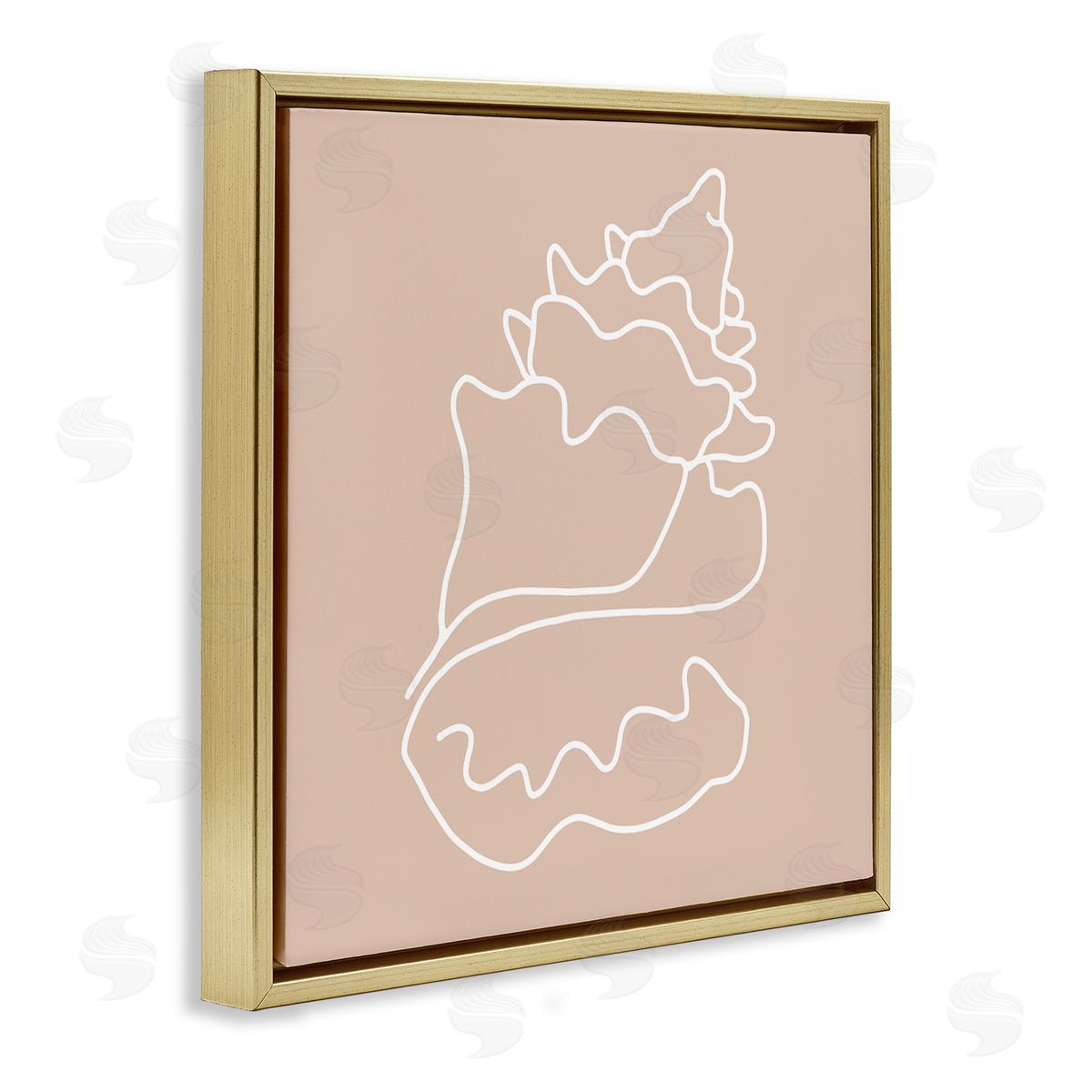 Stupell Studio Conch Shell Line Doodle Minimal Beige Beach Gold Floating Frame Canvas Wall Art Print