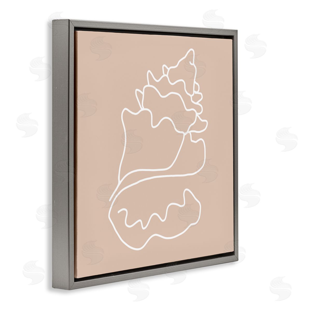 Stupell Studio Conch Shell Line Doodle Minimal Beige Beach Gray Floating Frame Canvas Wall Art Print