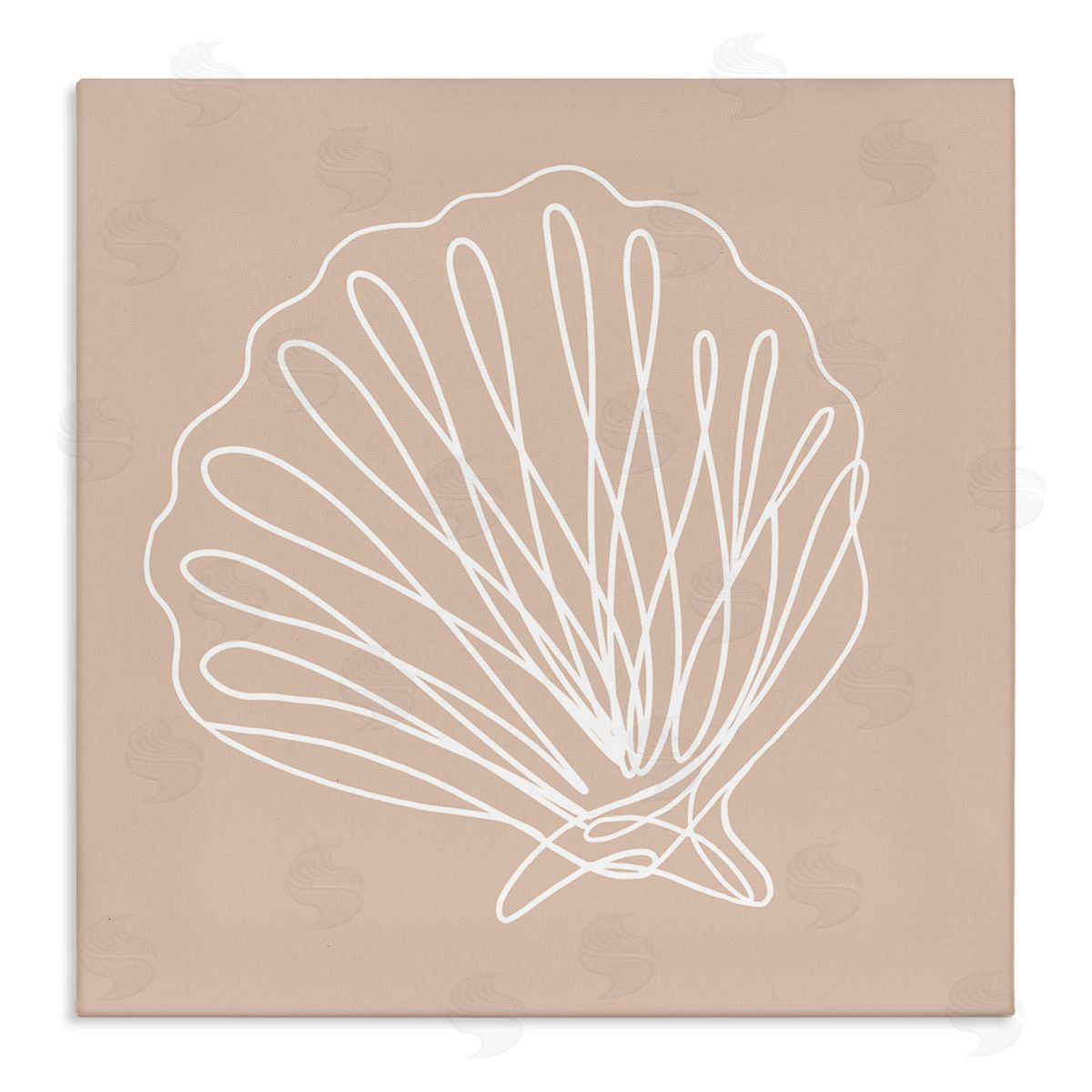 Stupell Studio Clam Shell Squiggle Doodle Tan Sea Life  Stretched Canvas Wall Art Print