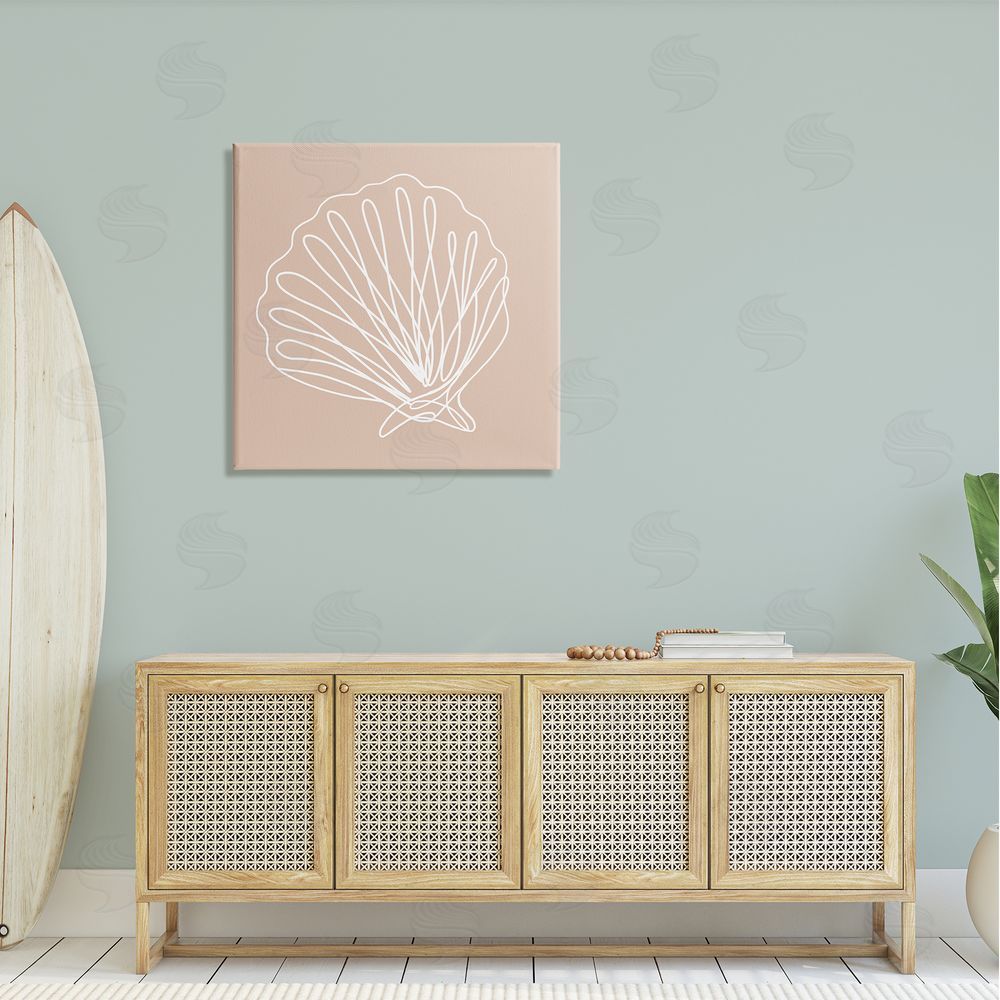 Stupell Studio Clam Shell Squiggle Doodle Tan Sea Life  Canvas Wall Art in Room
