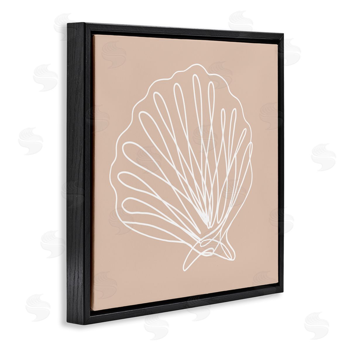 Stupell Studio Clam Shell Squiggle Doodle Tan Sea Life  Black Floating Frame Canvas Wall Art Print