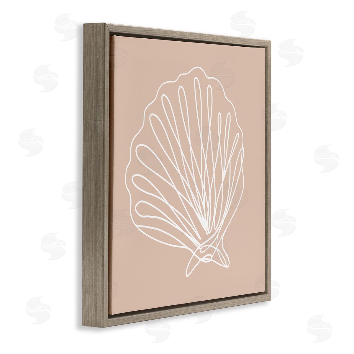Stupell Studio Clam Shell Squiggle Doodle Tan Sea Life  Brown Floating Frame Canvas Wall Art Print