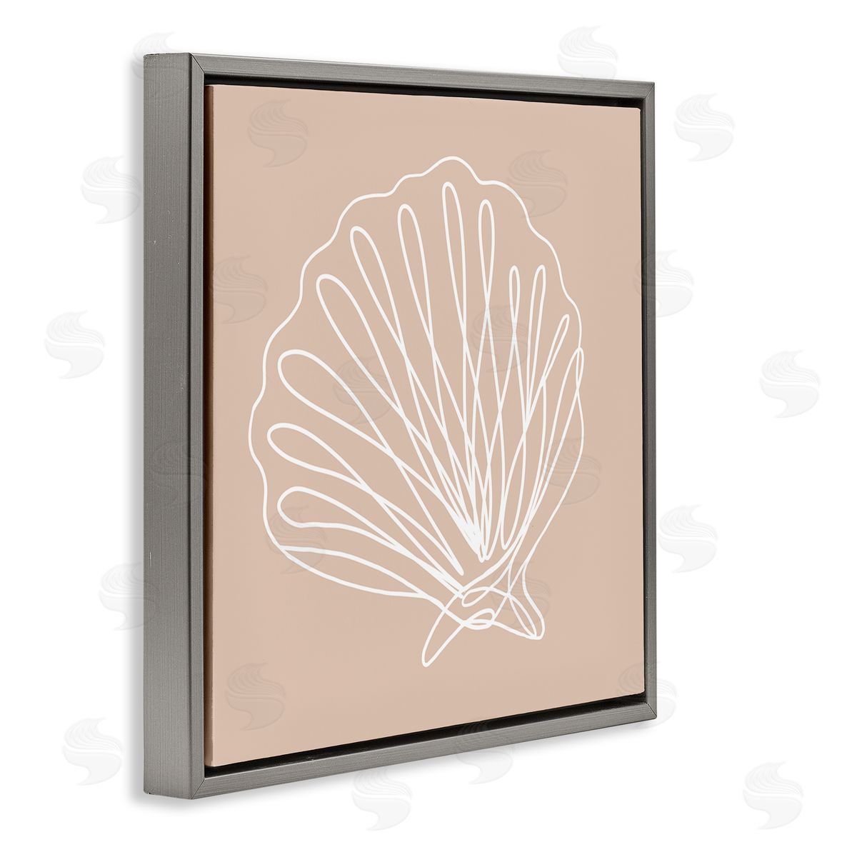 Stupell Studio Clam Shell Squiggle Doodle Tan Sea Life  Gray Floating Frame Canvas Wall Art Print