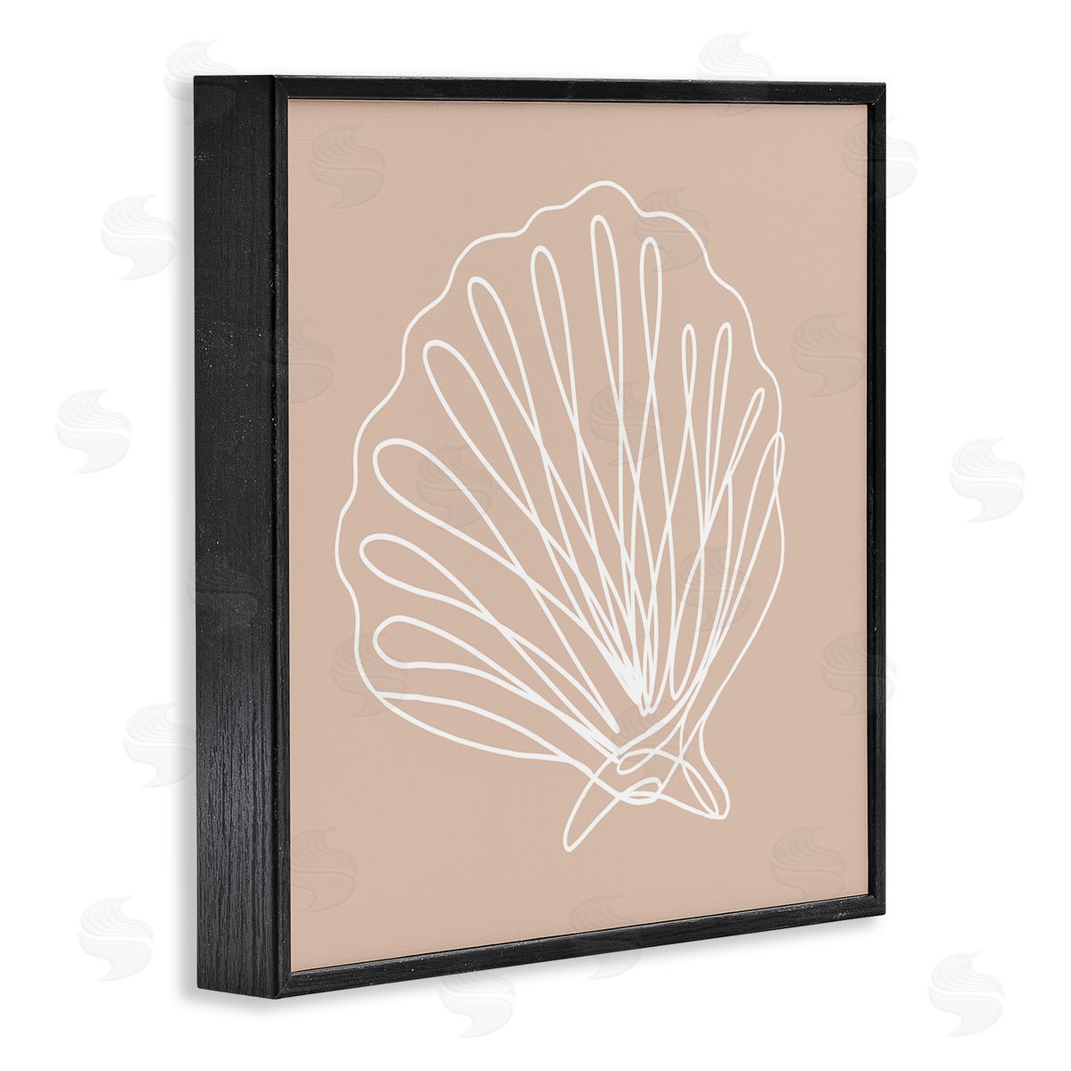 Stupell Studio Clam Shell Squiggle Doodle Tan Sea Life  Black Framed Glicee Wall Art Print