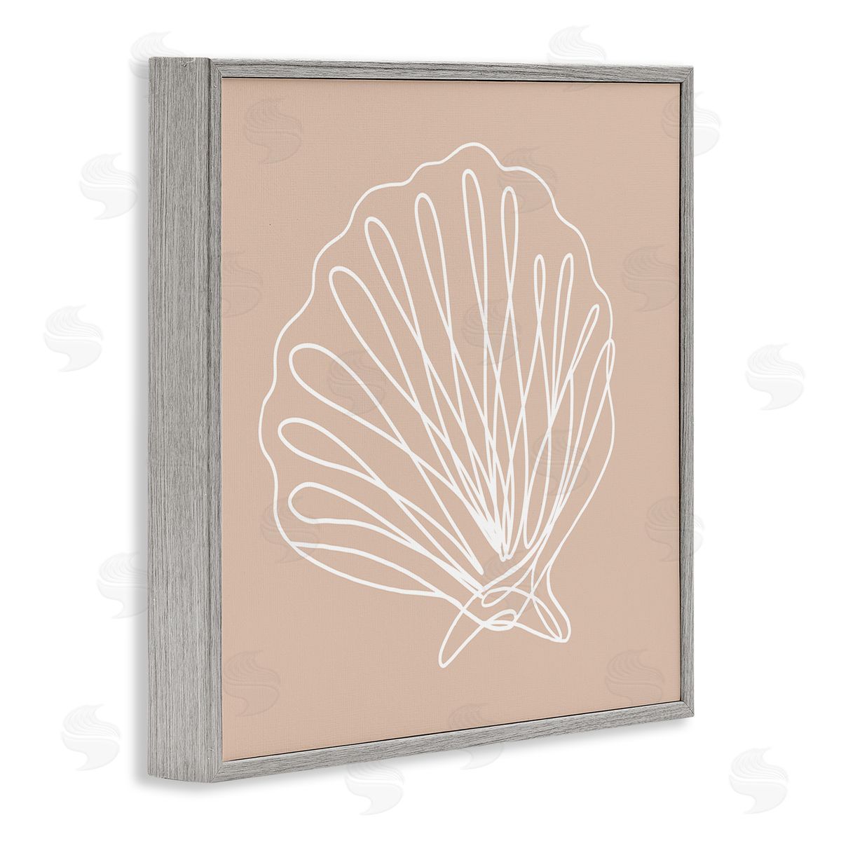 Stupell Studio Clam Shell Squiggle Doodle Tan Sea Life  Gray Framed Glicee Wall Art Print