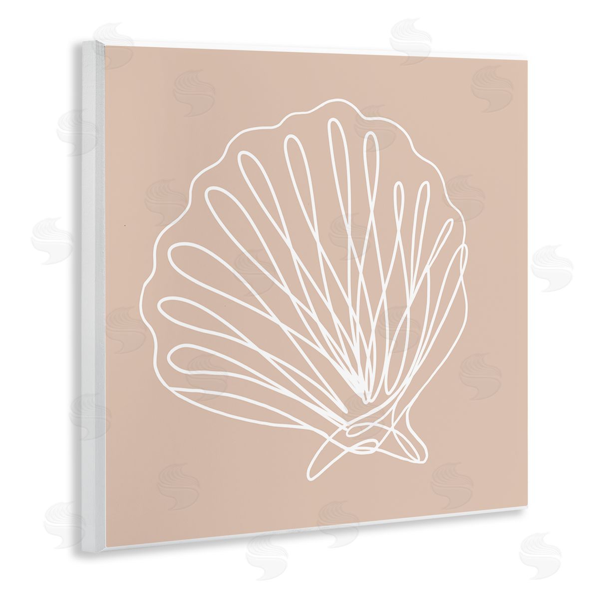 Stupell Studio Clam Shell Squiggle Doodle Tan Sea Life  Wooden Wall Plaque Art Print