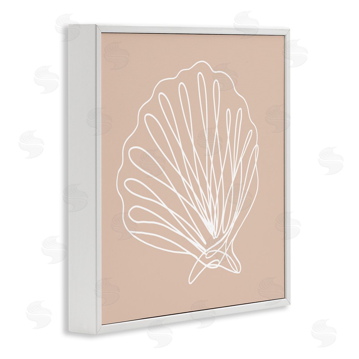 Stupell Studio Clam Shell Squiggle Doodle Tan Sea Life  White Framed Glicee Wall Art Print