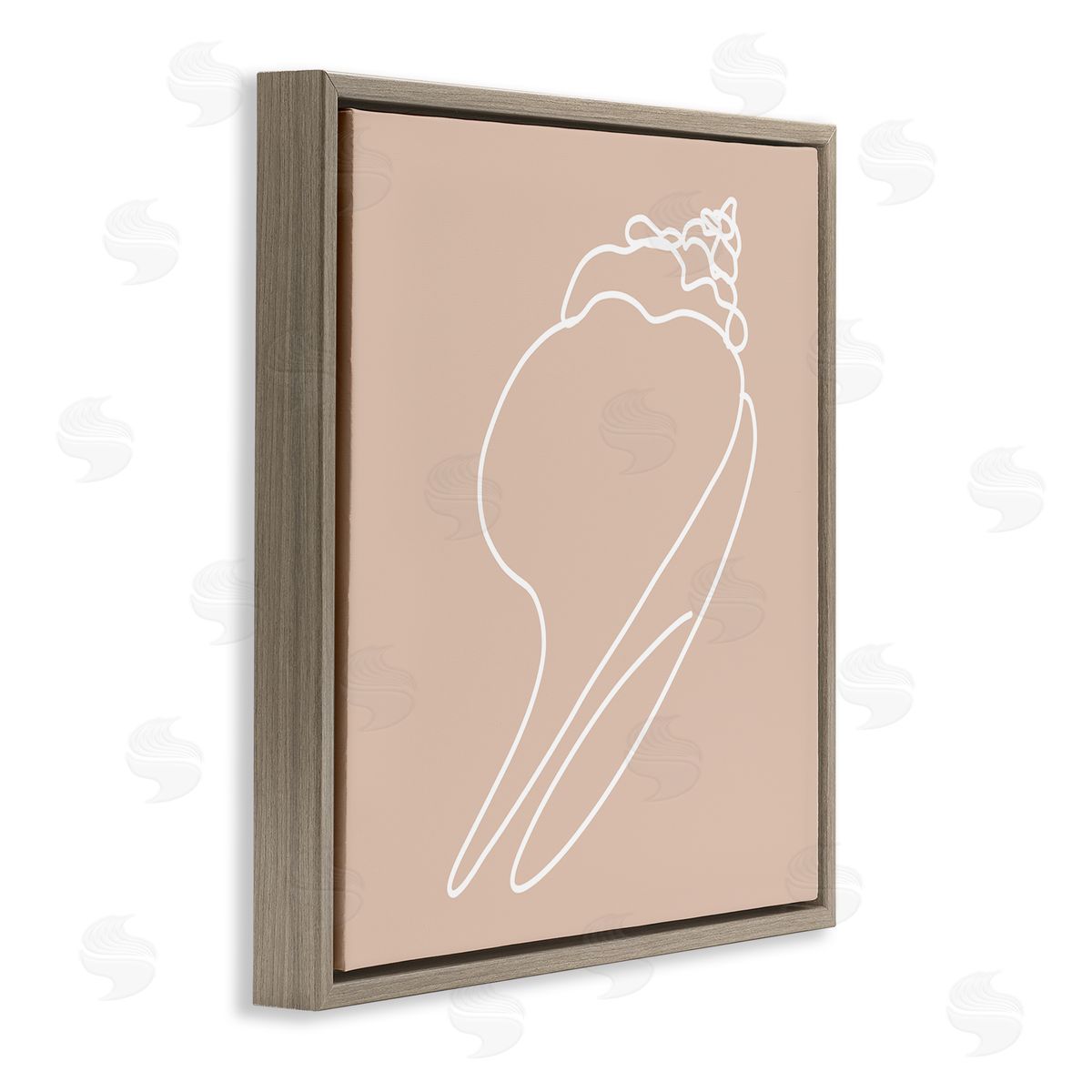 Stupell Studio Sea Shell Beach Ocean Life Line Drawing  Brown Floating Frame Canvas Wall Art Print