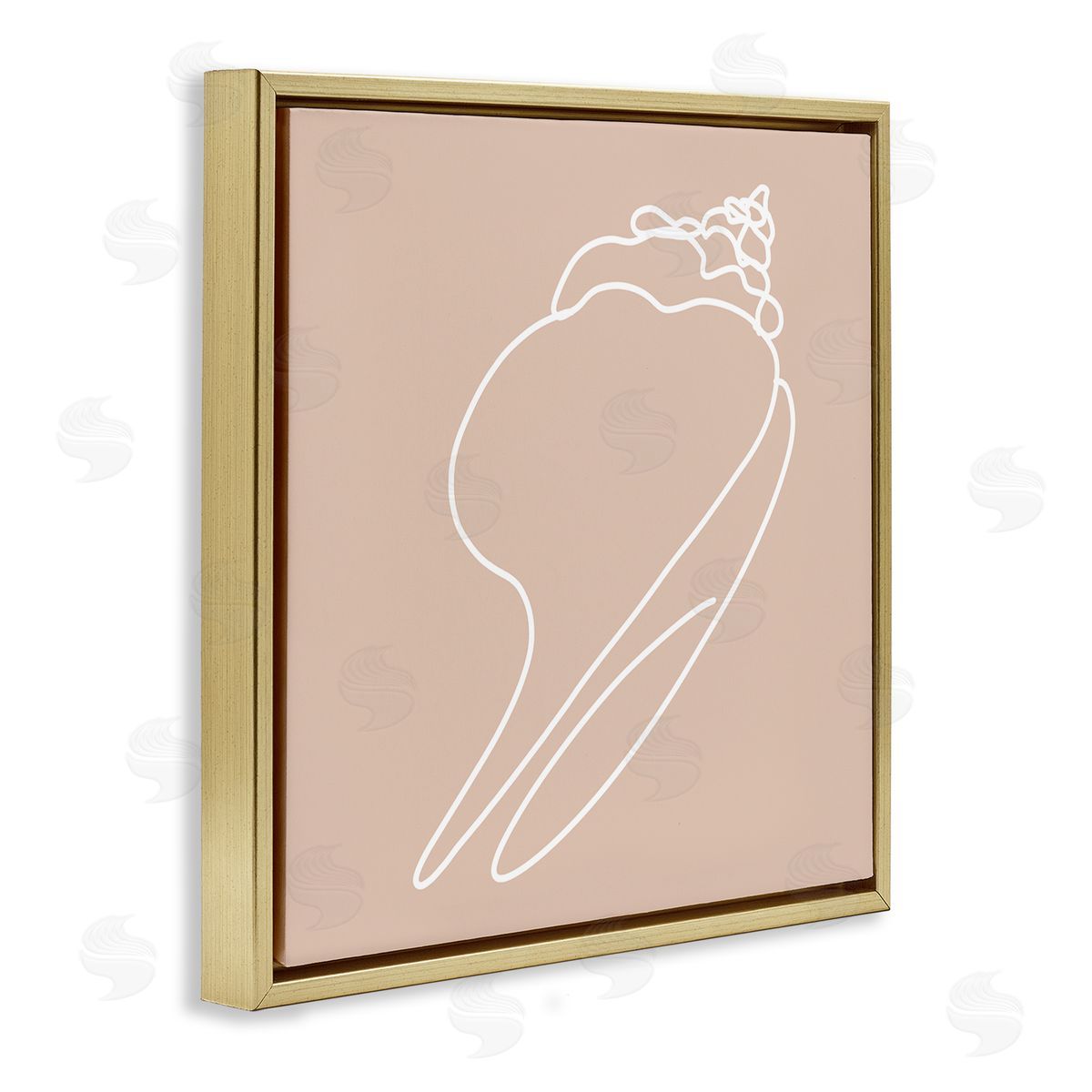 Stupell Studio Sea Shell Beach Ocean Life Line Drawing  Gold Floating Frame Canvas Wall Art Print