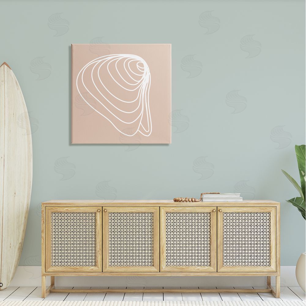 Stupell Studio Clam Shell Seashell Stripes Casual Line Doodle Canvas Wall Art in Room