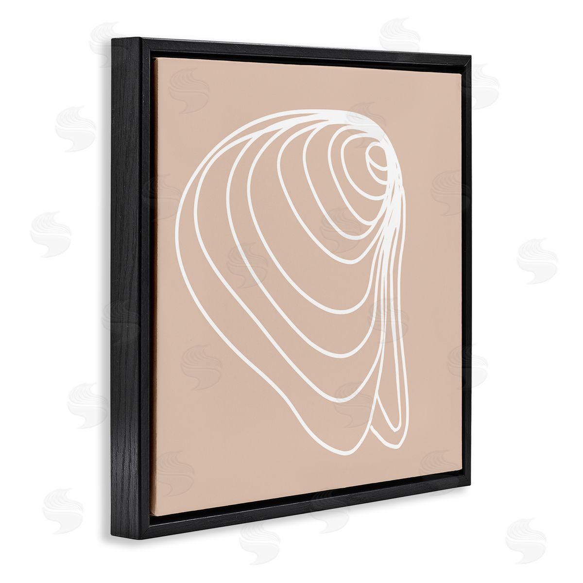 Stupell Studio Clam Shell Seashell Stripes Casual Line Doodle Black Floating Frame Canvas Wall Art Print