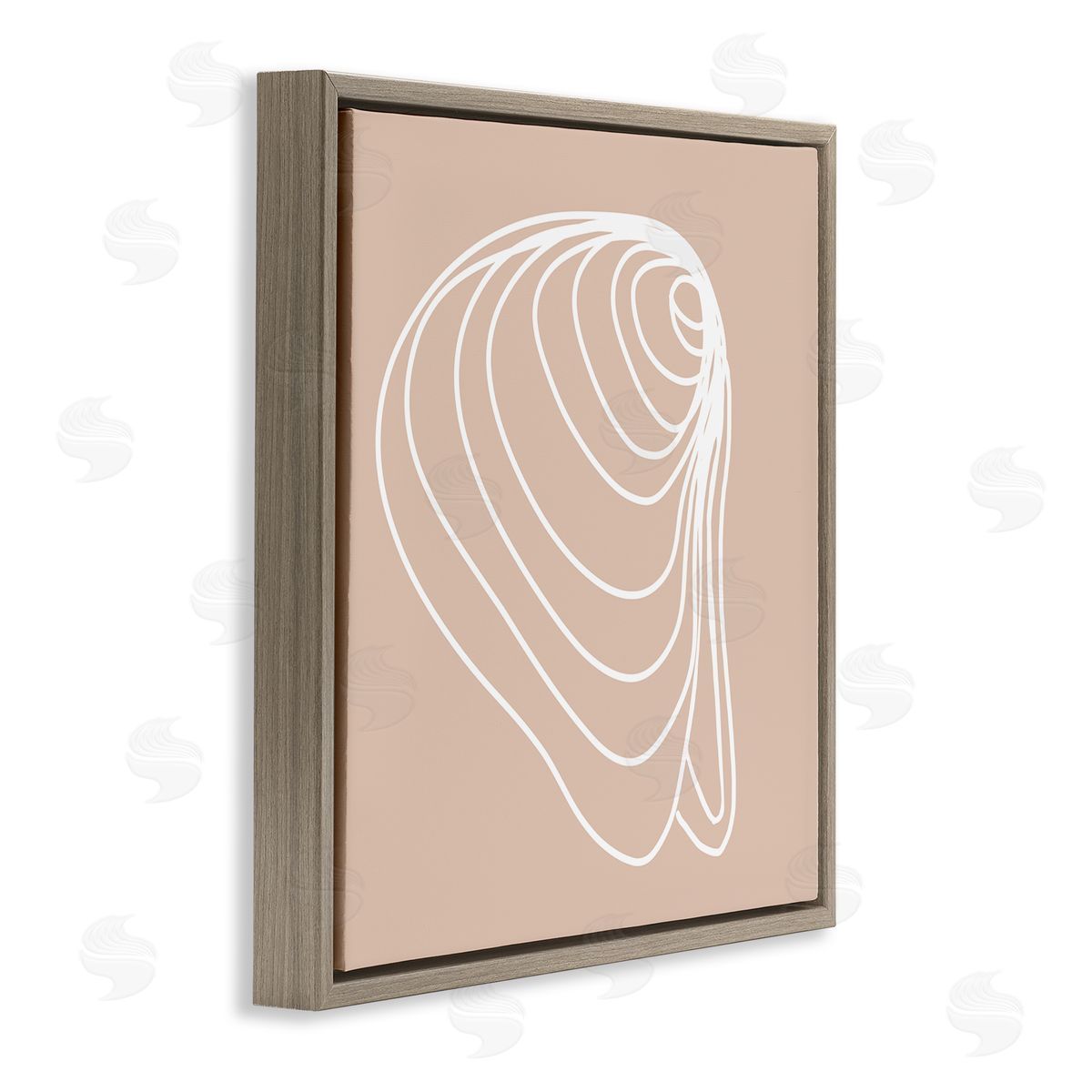 Stupell Studio Clam Shell Seashell Stripes Casual Line Doodle Brown Floating Frame Canvas Wall Art Print