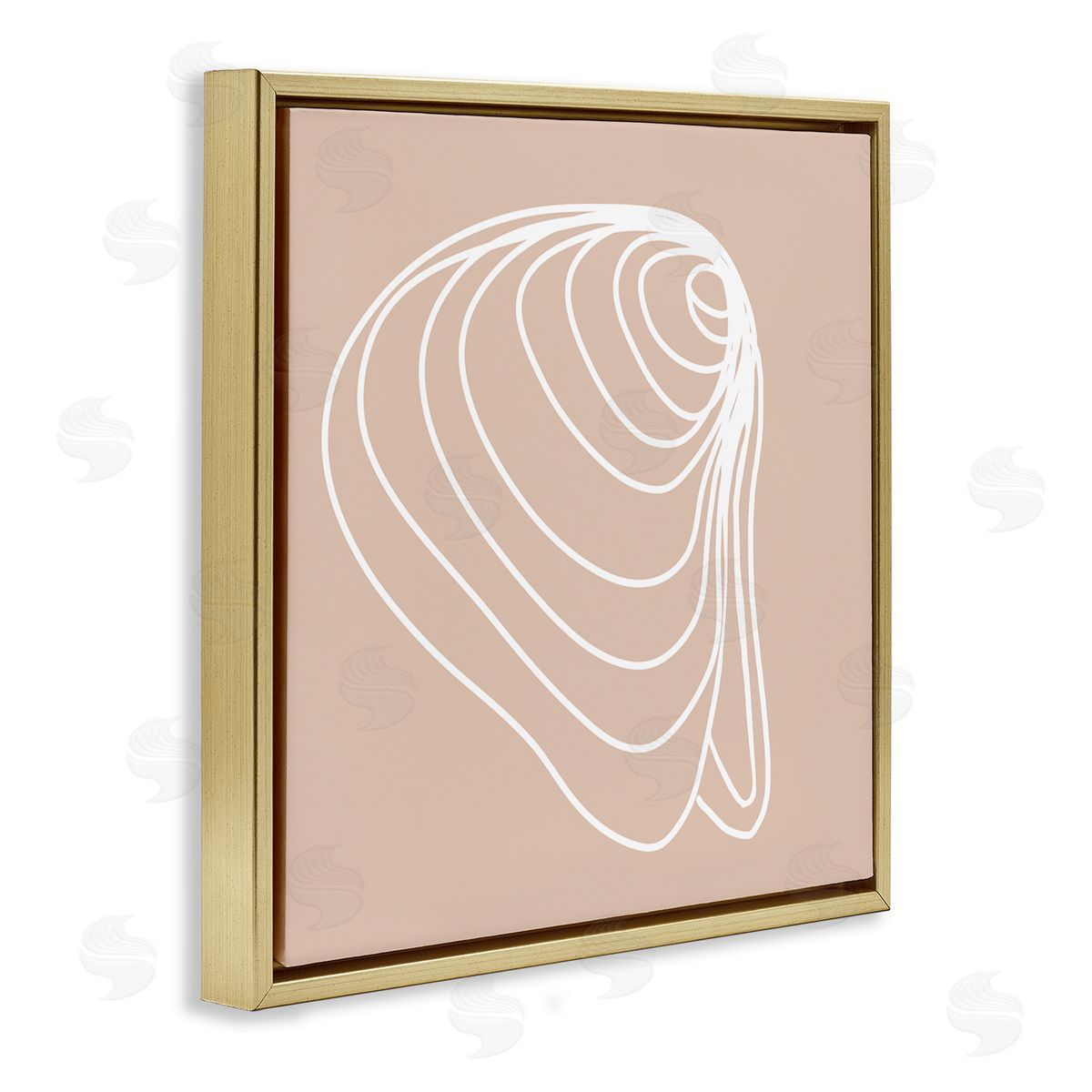 Stupell Studio Clam Shell Seashell Stripes Casual Line Doodle Gold Floating Frame Canvas Wall Art Print