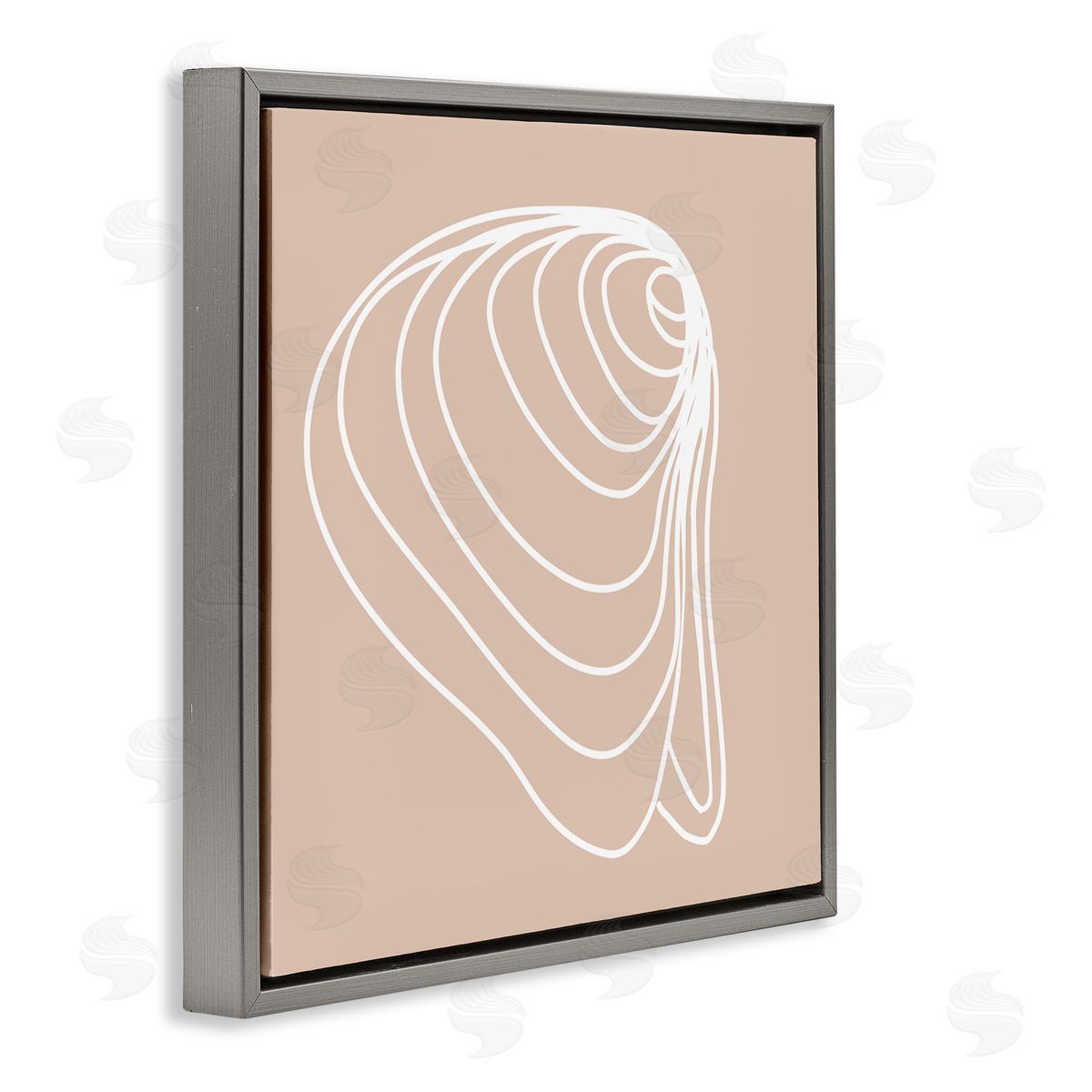 Stupell Studio Clam Shell Seashell Stripes Casual Line Doodle Gray Floating Frame Canvas Wall Art Print