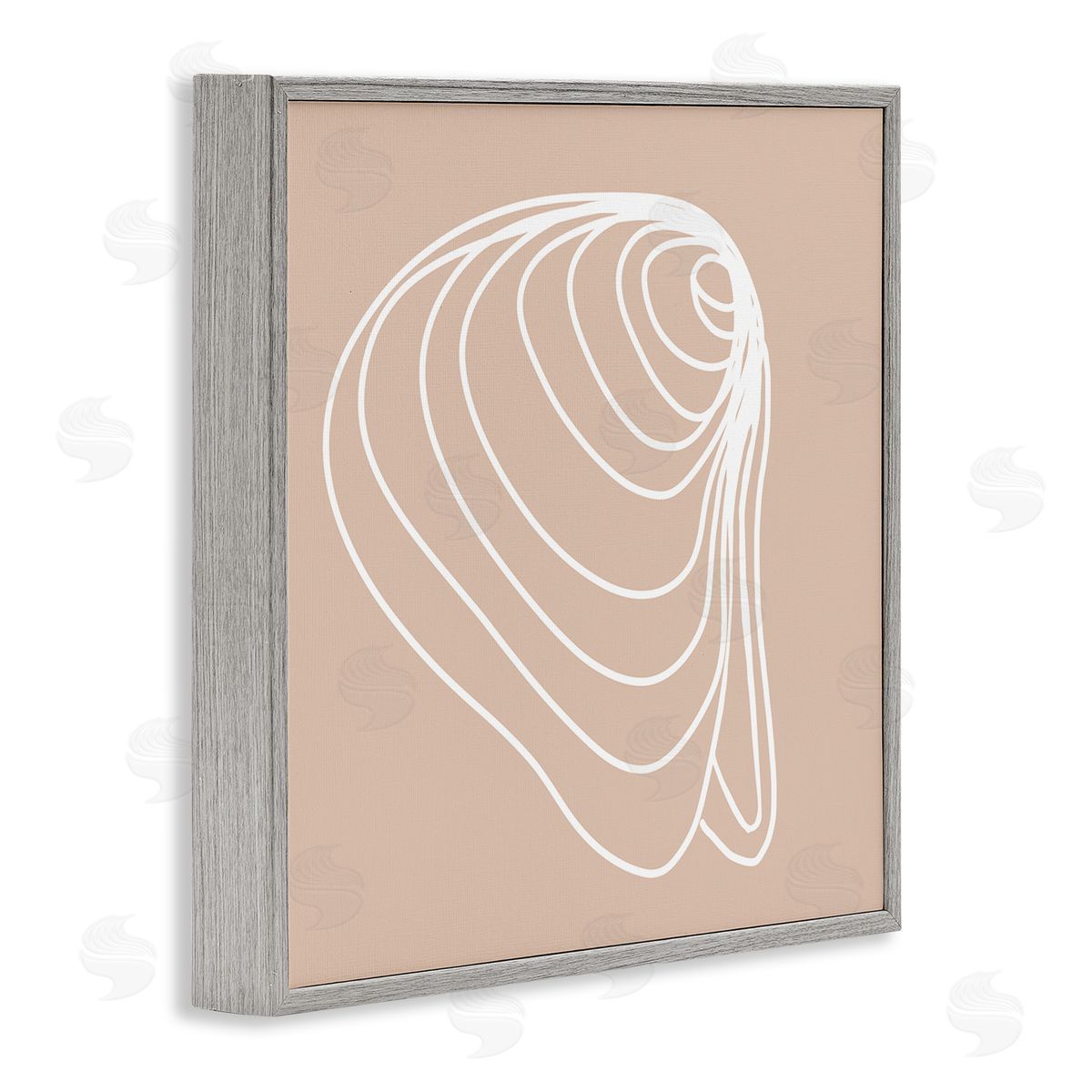 Stupell Studio Clam Shell Seashell Stripes Casual Line Doodle Gray Framed Glicee Wall Art Print