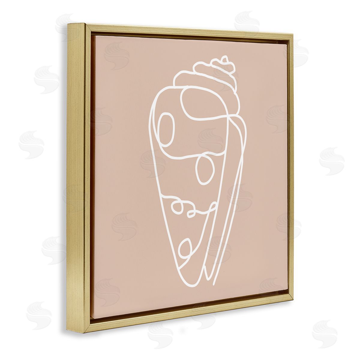 Stupell Studio Patterned Sea Shell Line Doodle Beach Ocean Gold Floating Frame Canvas Wall Art Print