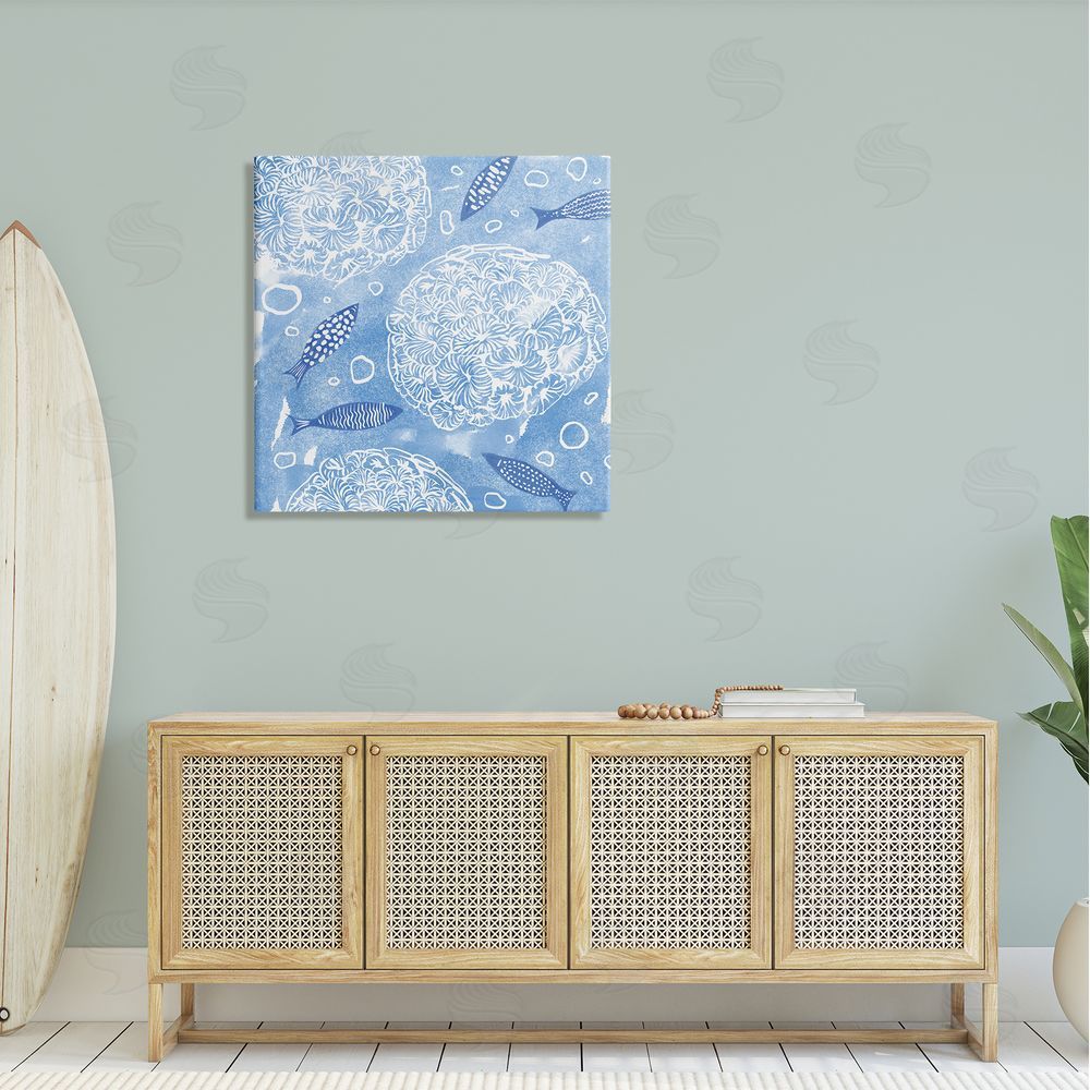 Ziwei Li Fish Swimming Among Sea Life Coral Flowers Bubbles Canvas Wall Art in Room