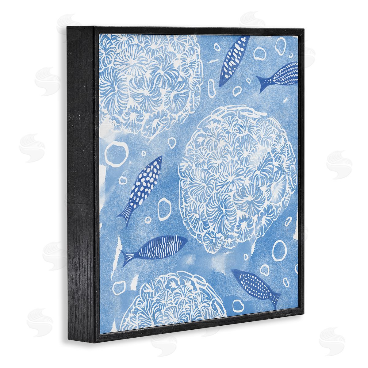 Ziwei Li Fish Swimming Among Sea Life Coral Flowers Bubbles Black Framed Glicee Wall Art Print