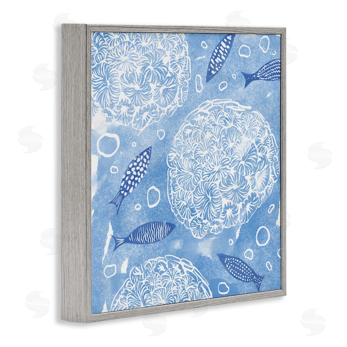 Ziwei Li Fish Swimming Among Sea Life Coral Flowers Bubbles Gray Framed Glicee Wall Art Print