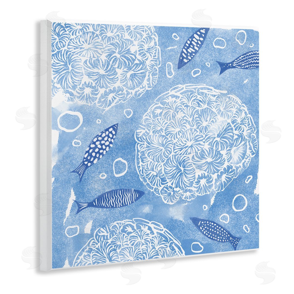 Ziwei Li Fish Swimming Among Sea Life Coral Flowers Bubbles Wooden Wall Plaque Art Print