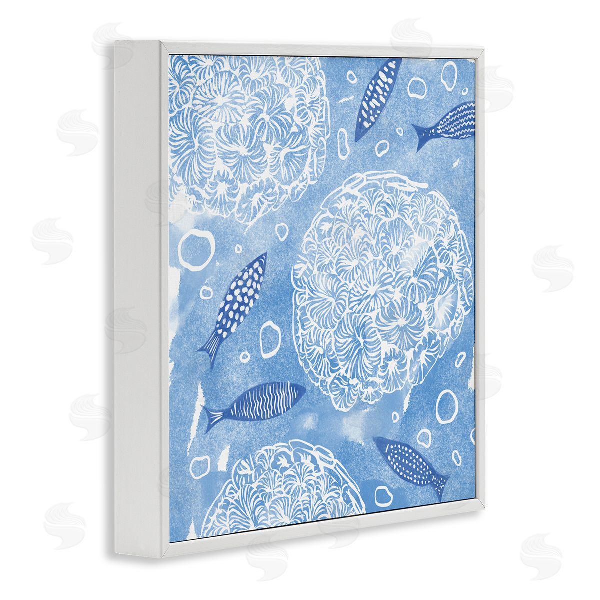 Ziwei Li Fish Swimming Among Sea Life Coral Flowers Bubbles White Framed Glicee Wall Art Print