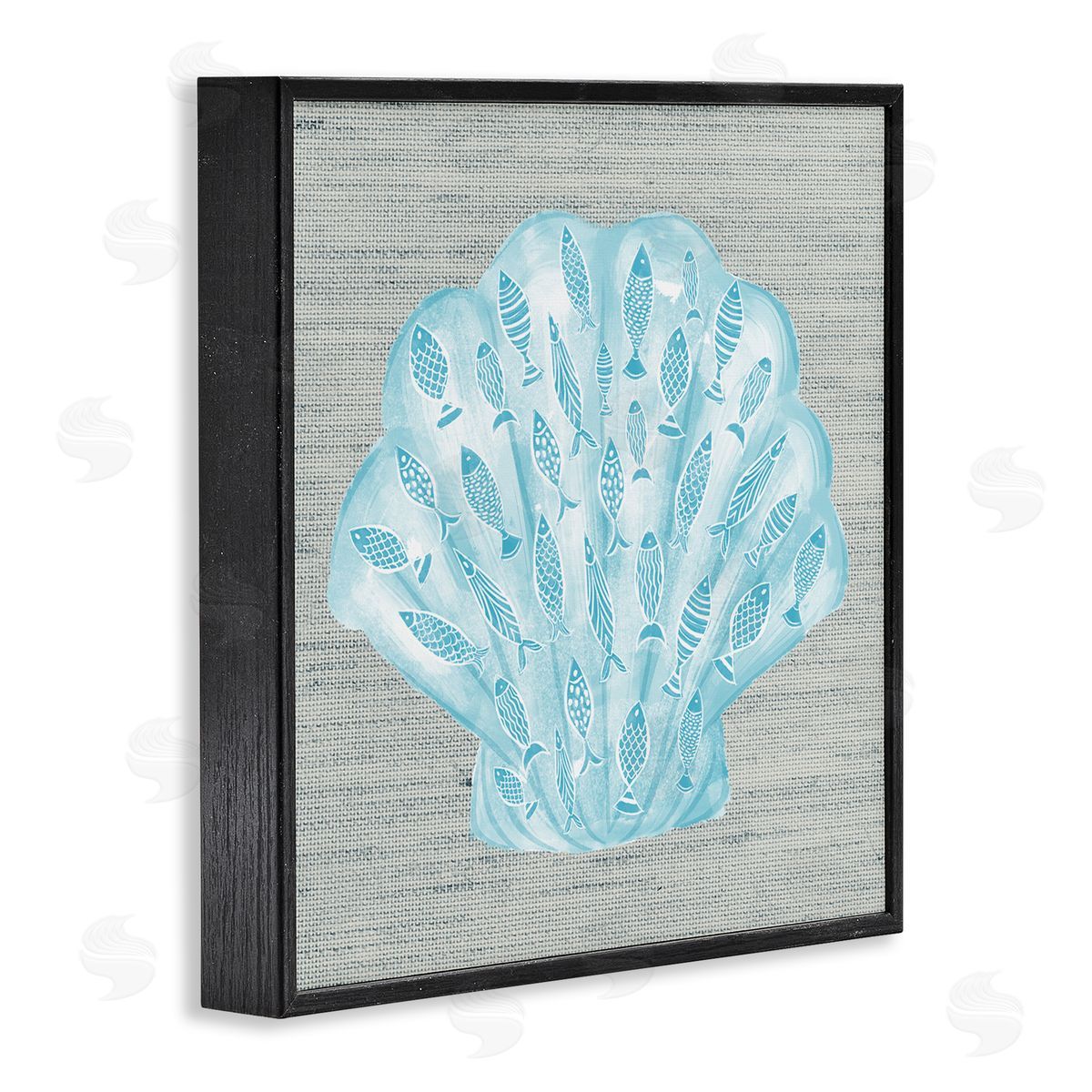 Ziwei Li Blue Clam Shell Patterned Fish Motif Sea Life Black Framed Glicee Wall Art Print