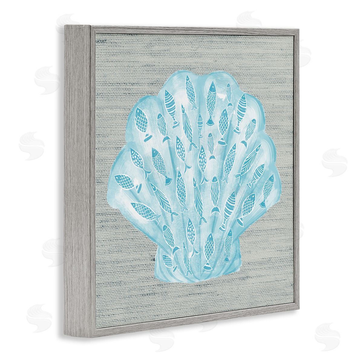 Ziwei Li Blue Clam Shell Patterned Fish Motif Sea Life Gray Framed Glicee Wall Art Print