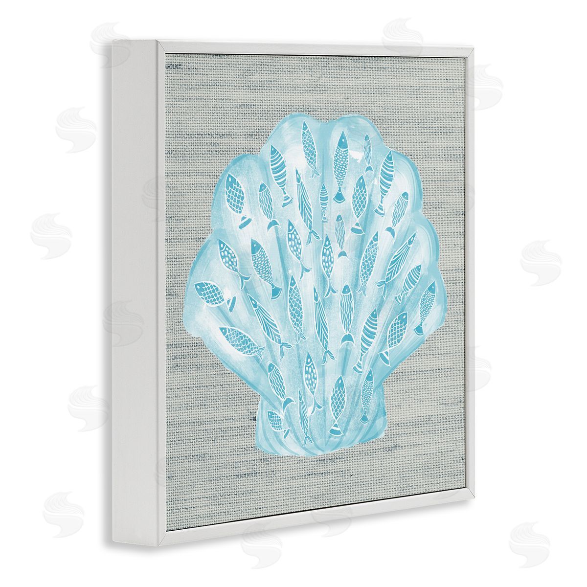 Ziwei Li Blue Clam Shell Patterned Fish Motif Sea Life White Framed Glicee Wall Art Print