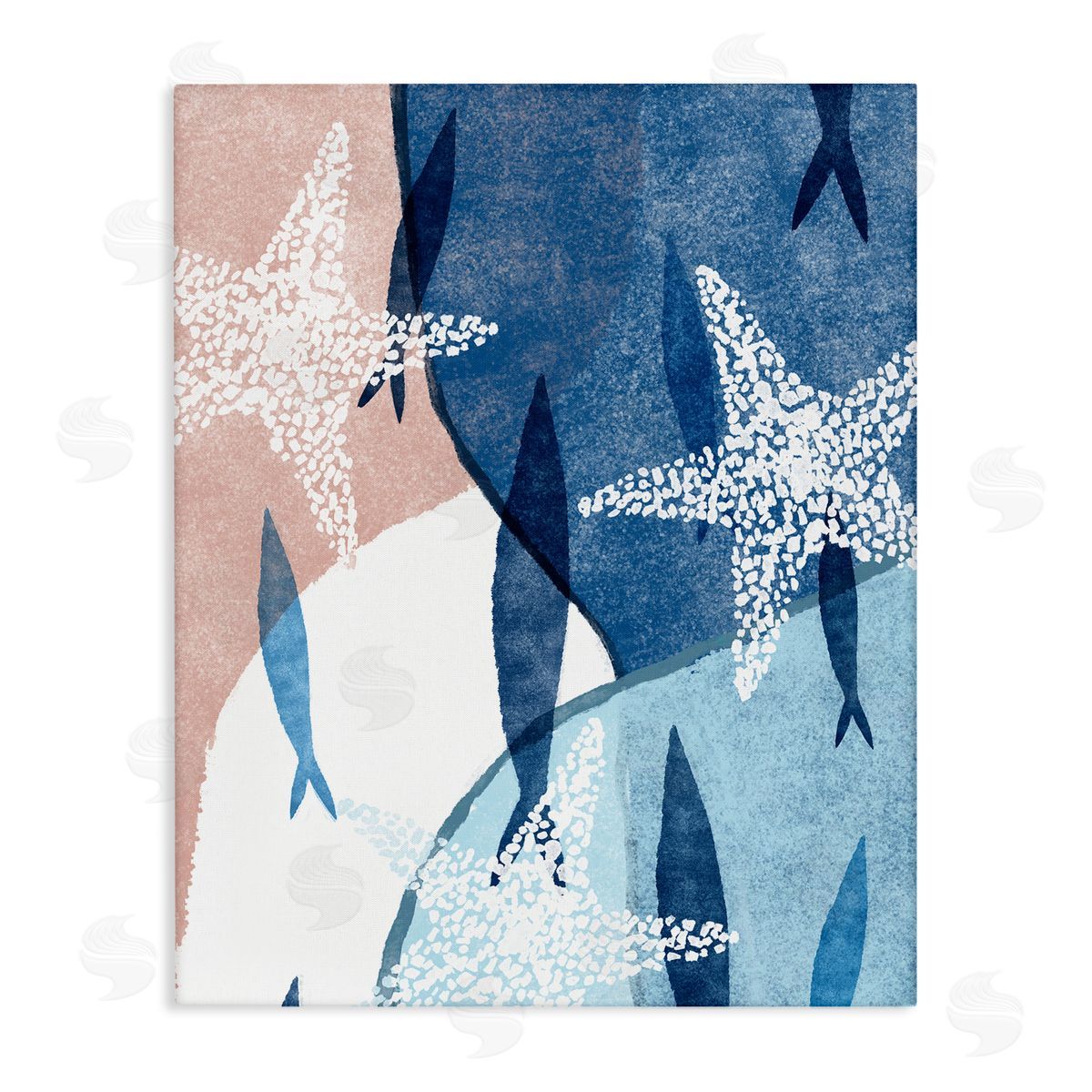 Ziwei Li Abstract Fish Swimming Speckled Starfish Blocked Stretched Canvas Wall Art Print