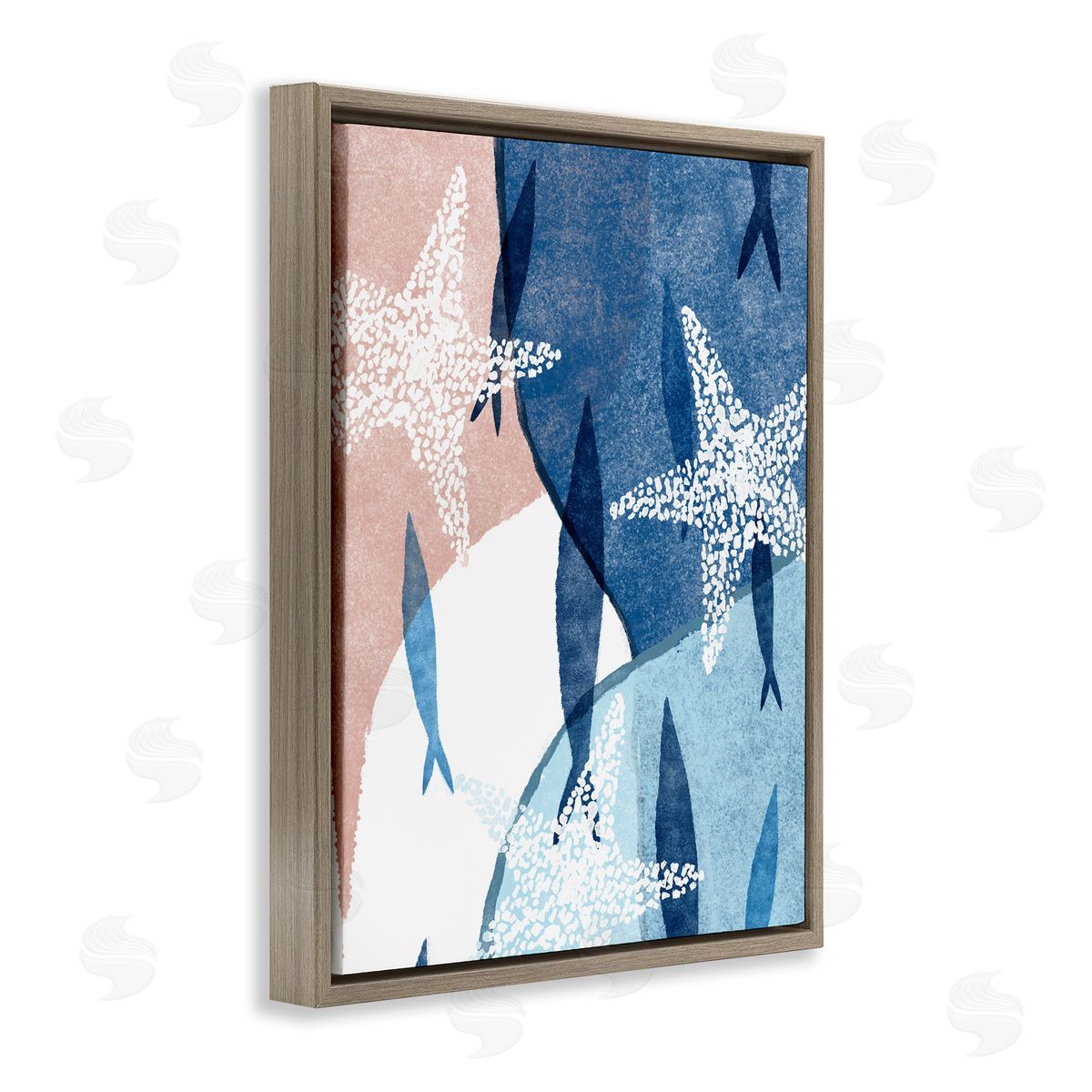 Ziwei Li Abstract Fish Swimming Speckled Starfish Blocked Brown Floating Frame Canvas Wall Art Print