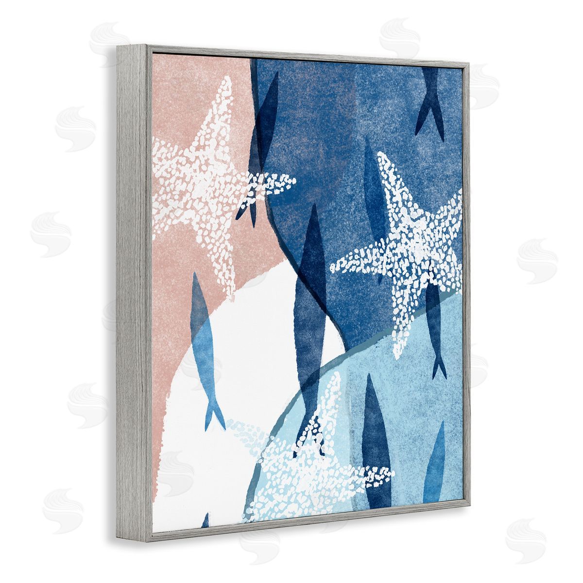Ziwei Li Abstract Fish Swimming Speckled Starfish Blocked Gray Framed Giclee Wall Art Print