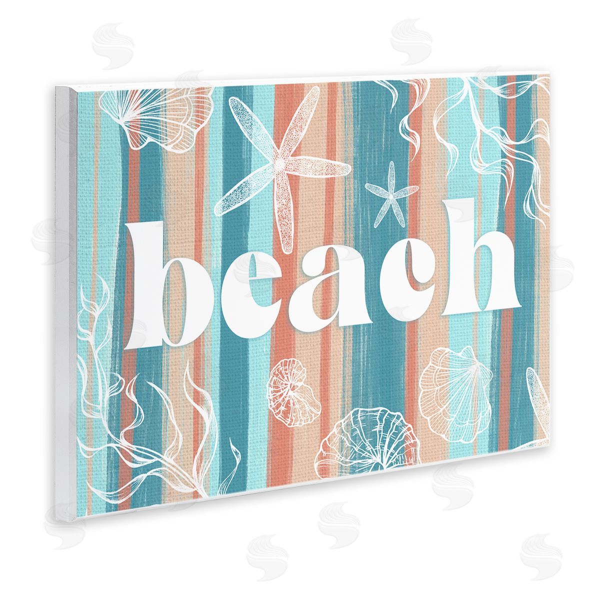 Ziwei Li Striped Beach Sign  Sea Life Seaweed Coral  Wall Plaque Art Print