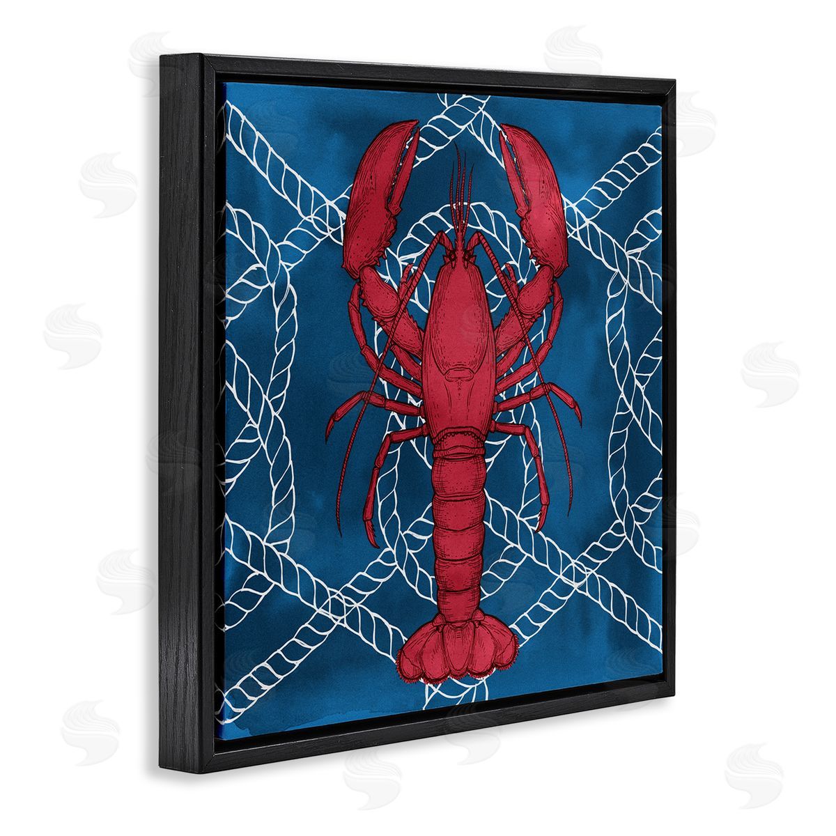 Ziwei Li Red Lobster Outline Rope Pattern Ocean Life Black Floating Frame Canvas Wall Art Print