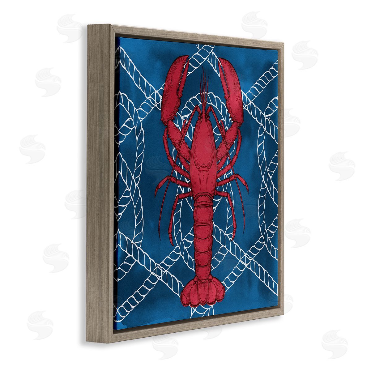 Ziwei Li Red Lobster Outline Rope Pattern Ocean Life Brown Floating Frame Canvas Wall Art Print