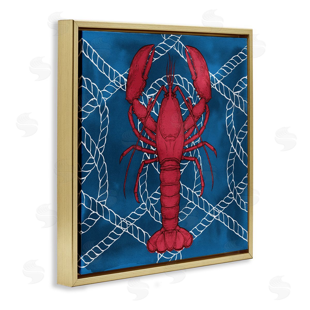 Ziwei Li Red Lobster Outline Rope Pattern Ocean Life Gold Floating Frame Canvas Wall Art Print