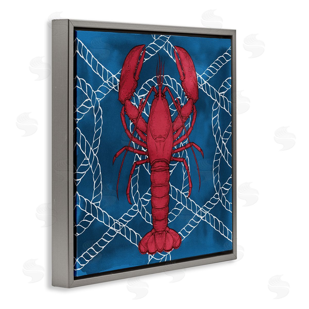 Ziwei Li Red Lobster Outline Rope Pattern Ocean Life Gray Floating Frame Canvas Wall Art Print