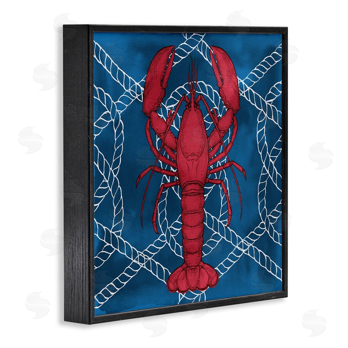 Ziwei Li Red Lobster Outline Rope Pattern Ocean Life Black Framed Glicee Wall Art Print