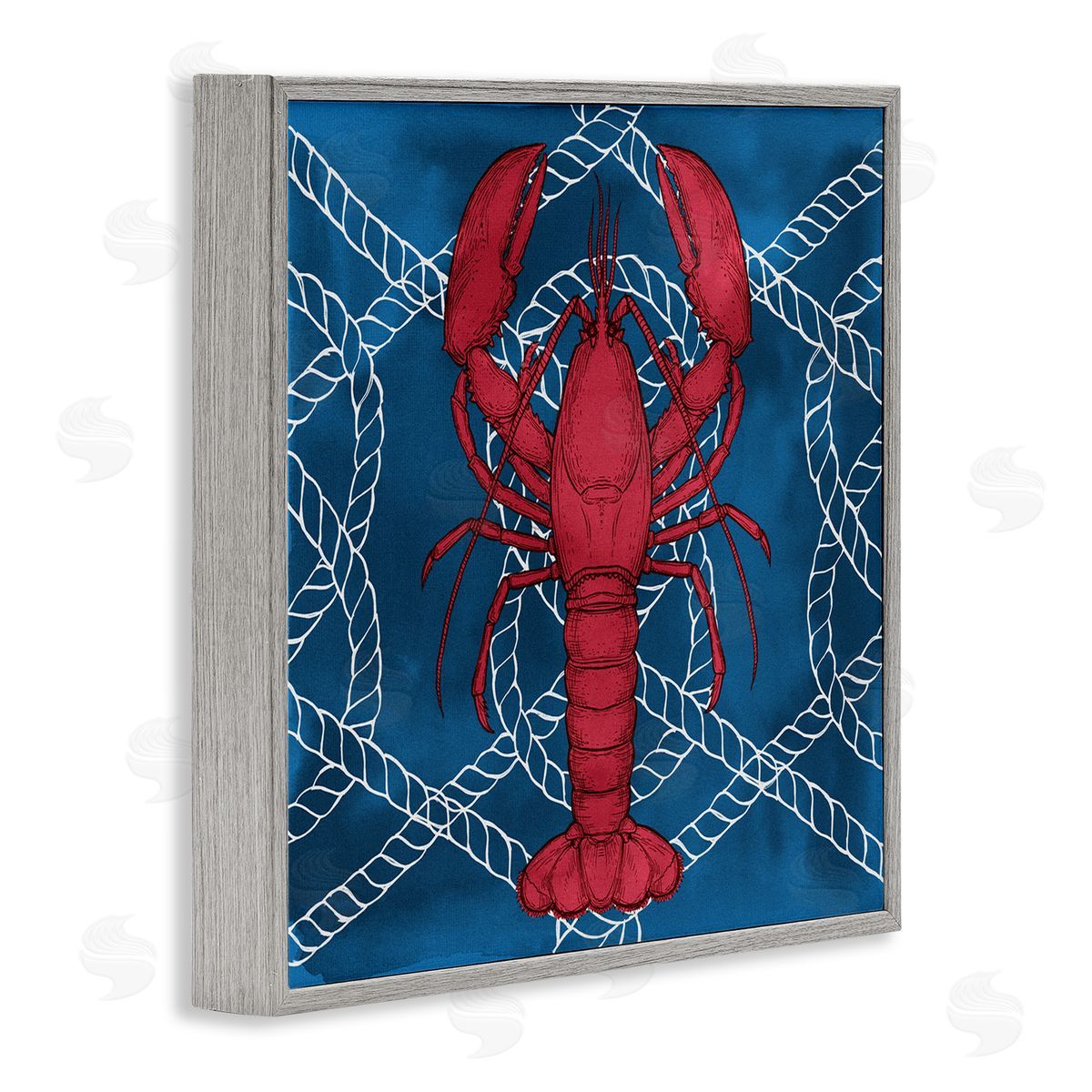 Ziwei Li Red Lobster Outline Rope Pattern Ocean Life Gray Framed Glicee Wall Art Print