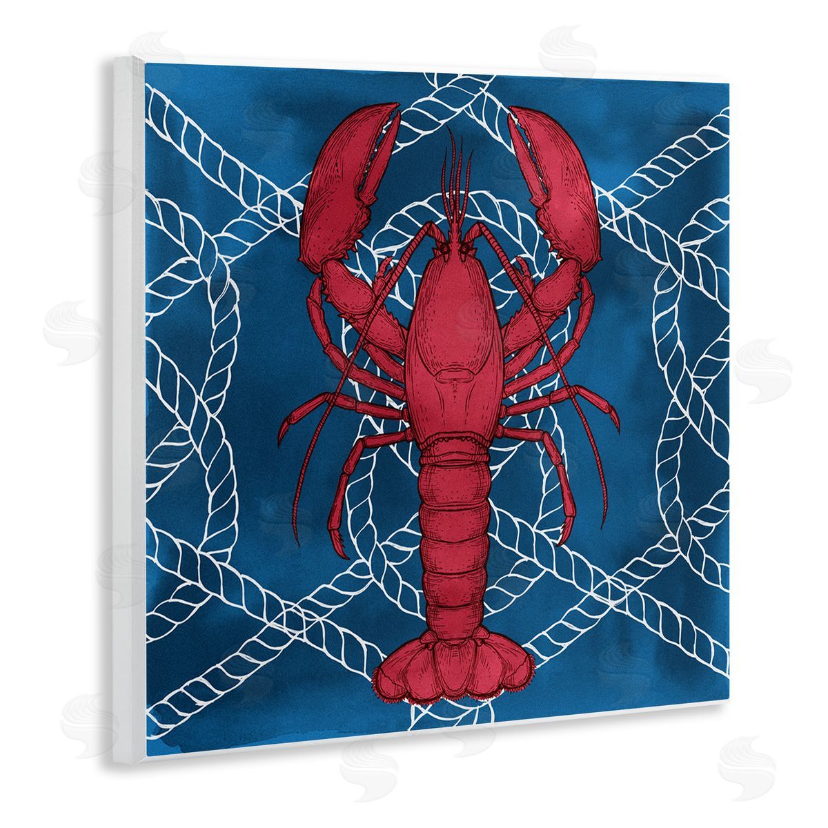 Ziwei Li Red Lobster Outline Rope Pattern Ocean Life Wooden Wall Plaque Art Print