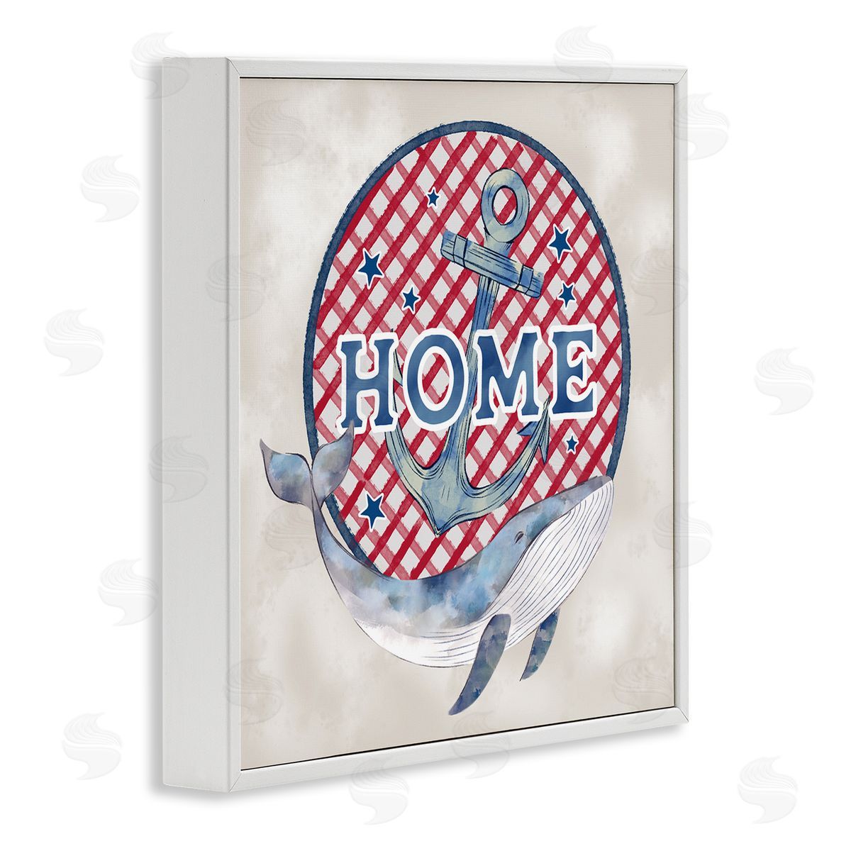 Ziwei Li Checkered Pattern Home Sign Anchor Whale Watercolor White Framed Glicee Wall Art Print