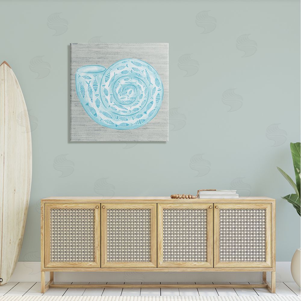 Ziwei Li Fish Patterned Seashell Spiral Shell Sea Life Canvas Wall Art in Room