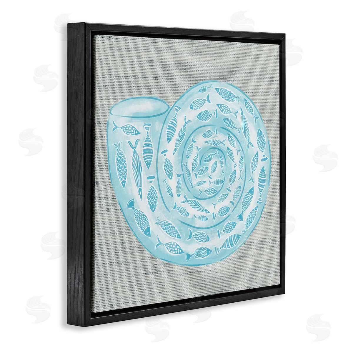 Ziwei Li Fish Patterned Seashell Spiral Shell Sea Life Black Floating Frame Canvas Wall Art Print