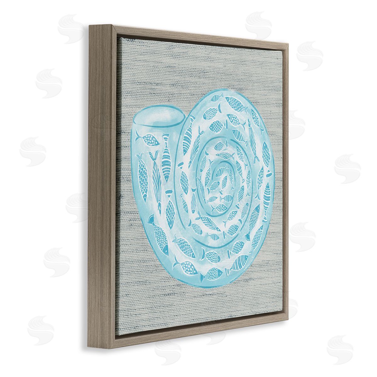 Ziwei Li Fish Patterned Seashell Spiral Shell Sea Life Brown Floating Frame Canvas Wall Art Print