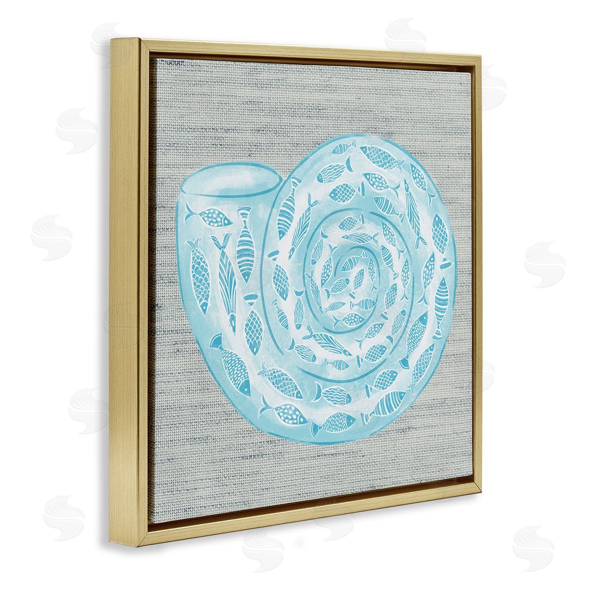 Ziwei Li Fish Patterned Seashell Spiral Shell Sea Life Gold Floating Frame Canvas Wall Art Print