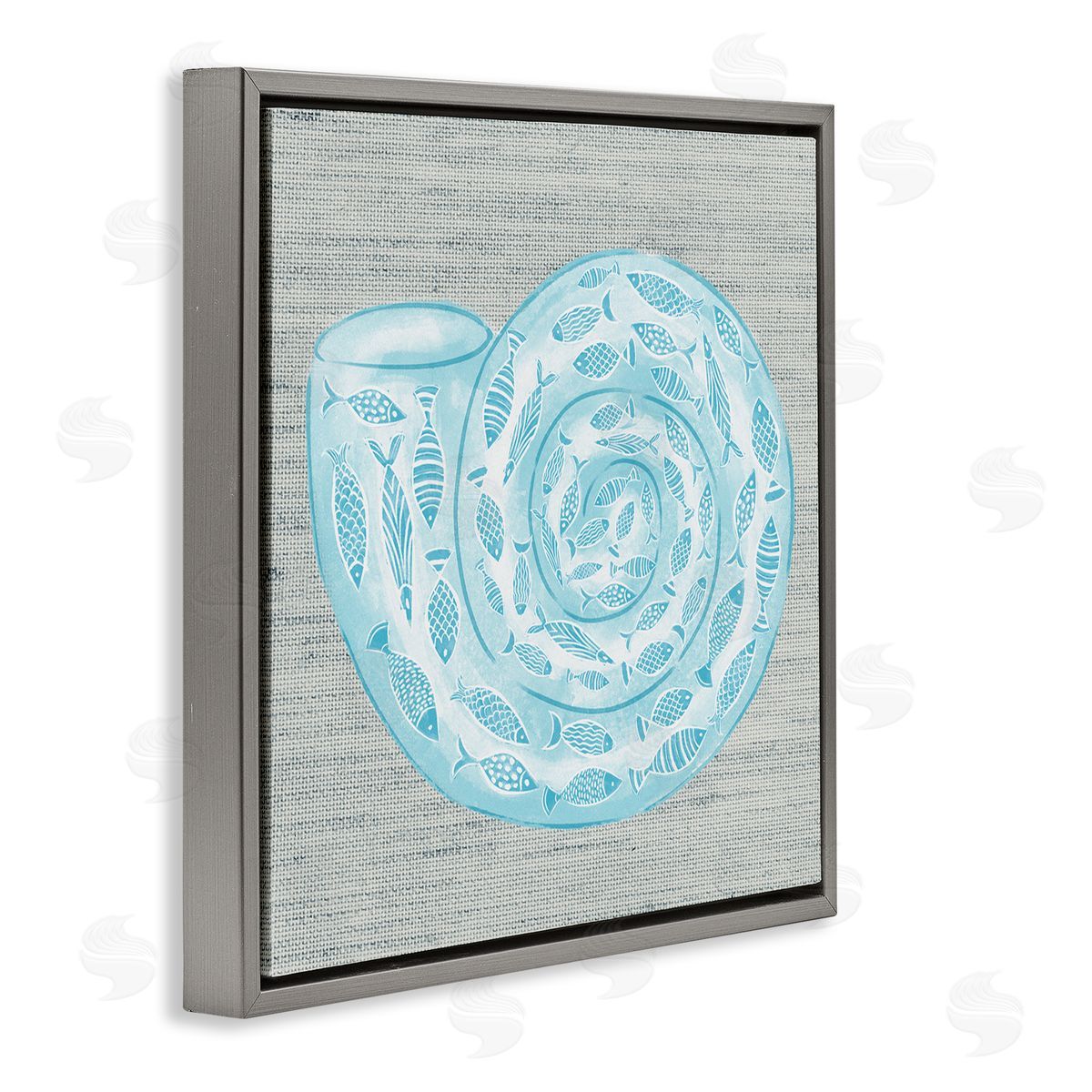 Ziwei Li Fish Patterned Seashell Spiral Shell Sea Life Gray Floating Frame Canvas Wall Art Print