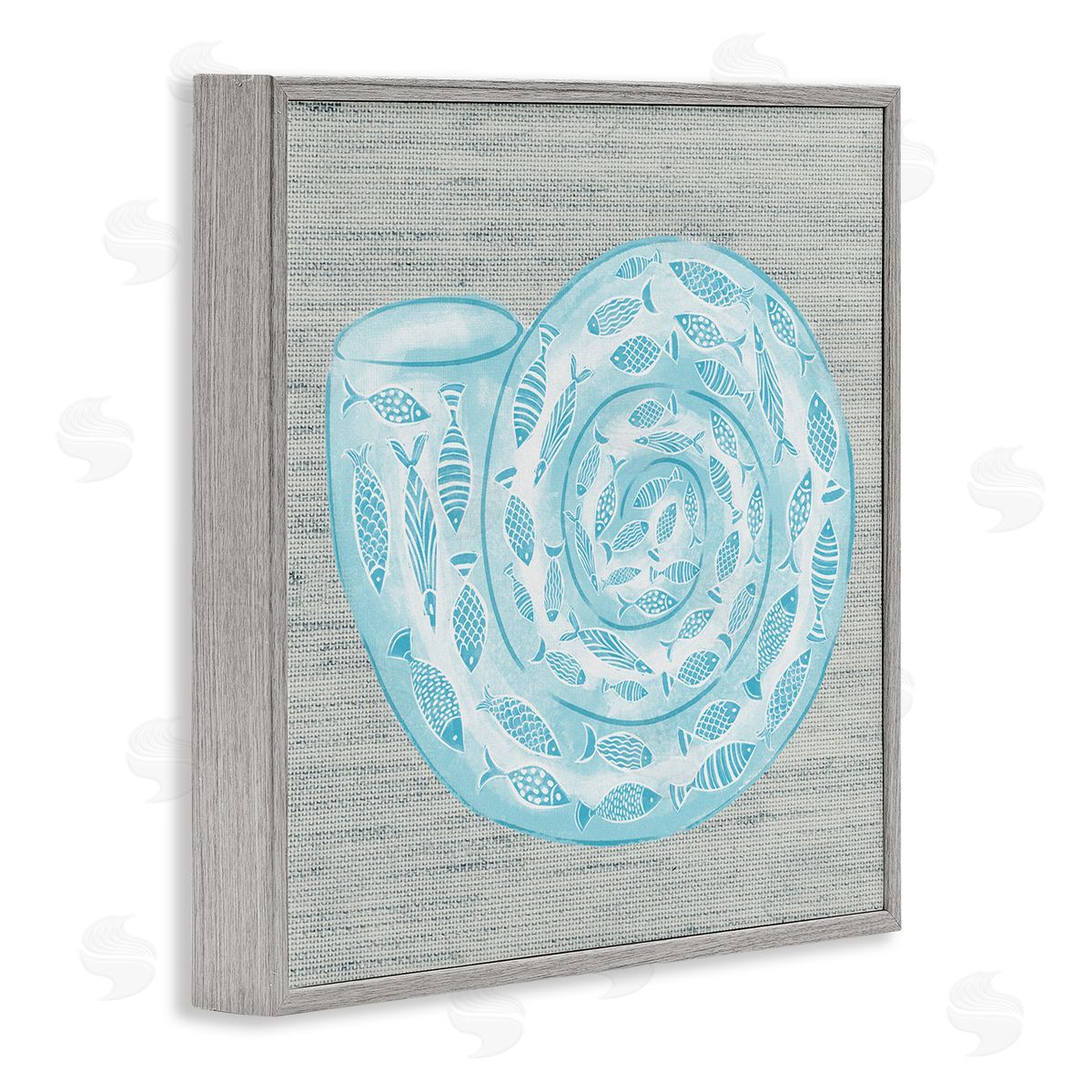 Ziwei Li Fish Patterned Seashell Spiral Shell Sea Life Gray Framed Glicee Wall Art Print
