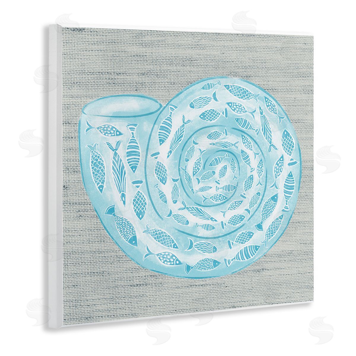 Ziwei Li Fish Patterned Seashell Spiral Shell Sea Life Wooden Wall Plaque Art Print
