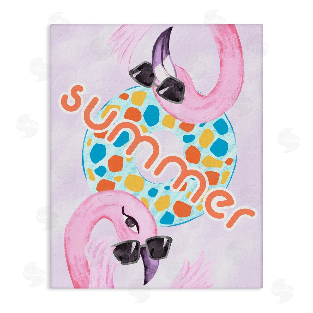 Ziwei Li Pink Summer Flamingos Pool Float Tropical Sunglasses  Stretched Canvas Wall Art Print